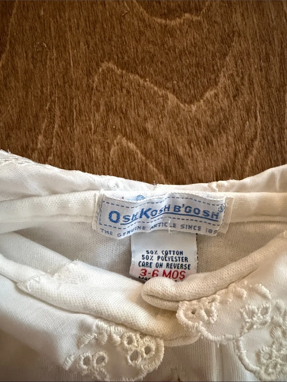 Vintage OshKosh B'gosh White Long-Sleeve Eyelet Collar Top 3-6 months